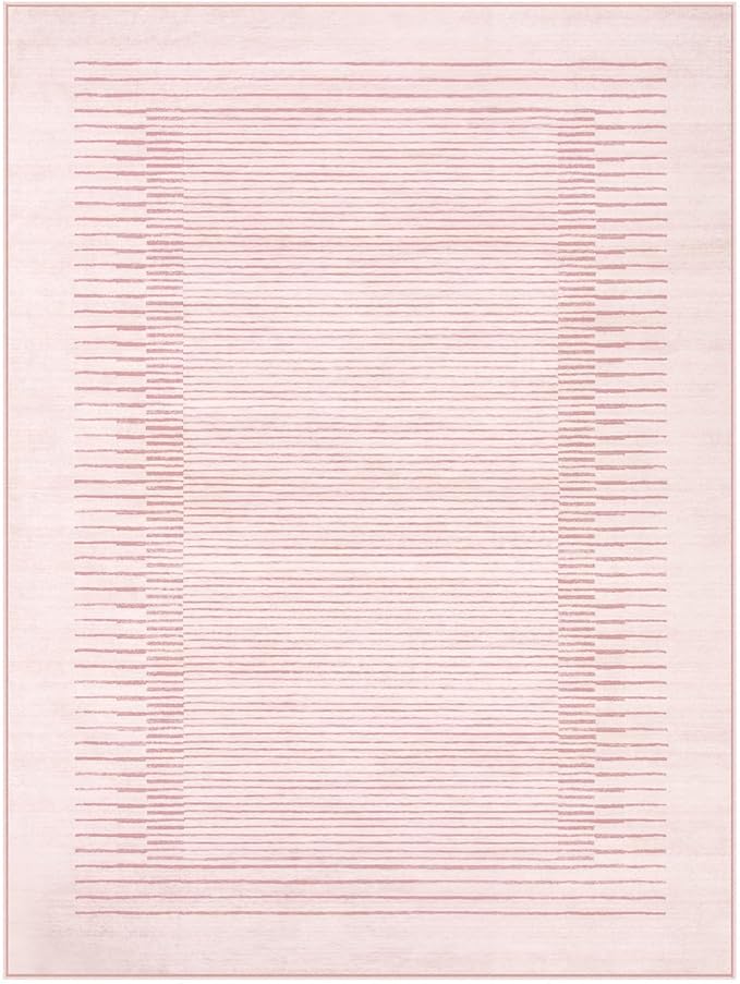 Wonnitar Striped Large Rugs for Living Room, Washable 9x12 Area Rugs for Bedroom, Non-Slip Soft Minimalist Pink Area Rug Throw Carpet for Nursery Playroom Guest Room (Pink,9' x 12')-Ruum Studio Home