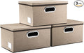 PRANDOM Storage Bins with Lids [3-Pack] Jute Fabric Foldable Storage Boxes Organizer Containers Baskets Cube with Cover for Home Bedroom Closet Office Nursery khaki（11.4X8.6X6.7-Ruum Studio Home