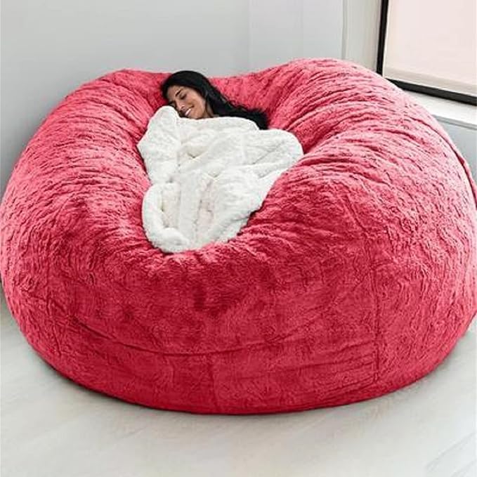 Big Huge Giant Bean Bag Chair for Adults, (No Filler) Bean Bag Chairs in Multiple Sizes and Colors Giant Foam-Filled Furniture - Machine Washable Covers, Double Stitched Seams (Red,5FT)-Ruum Studio Home