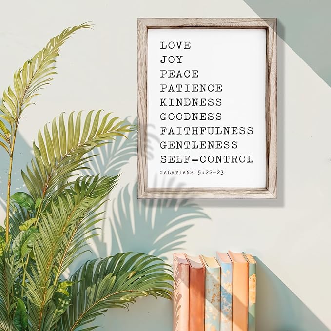 Christian Wall Decors, Positive Home Decors for Living Room, Galatians 5:22-23 Signs Decor, Scripture Decor Art, Framed Wall Plaque Sign 15 * 11.5 inches, Love Joy Peace Sign-Ruum Studio Home