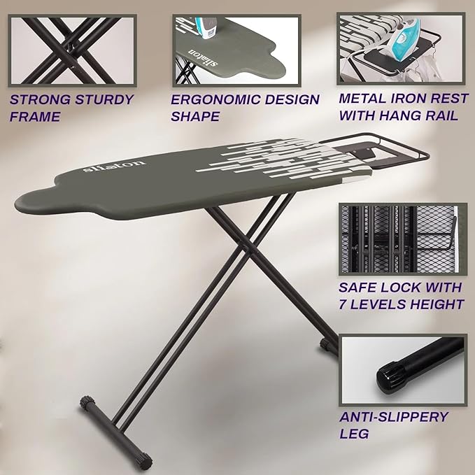 Extra Large Ironing Board with Large Hang Rail and Iron Rest in 63" L x 20" W (with Iron Rest)-Ruum Studio Home