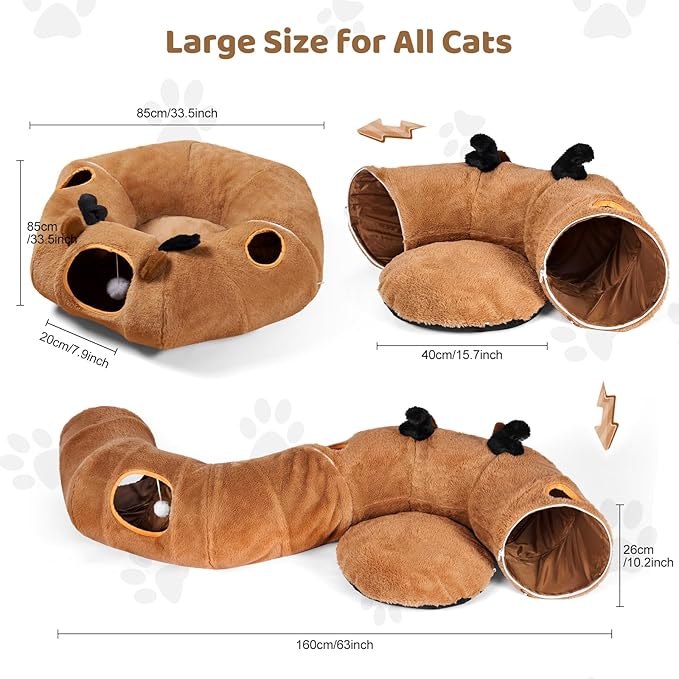 Odoland Reindeer Cat Tunnels Bed with 20 Kitten Toys for Indoor Cats, Plush Cats Couch Tunnel Bed - Kittens Cave Donut Tunnel - Detachable Soft Cat Bed and Variety Kitty Toy Set-Ruum Studio Home