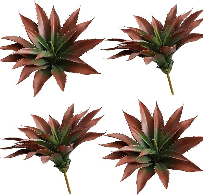 JUSTOYOU Large Artificial Succulents Aloe Plants Real Touch Fake Flowers Unpotted for Home Wedding Festival Arrangement (4, Green-Red)-Ruum Studio Home