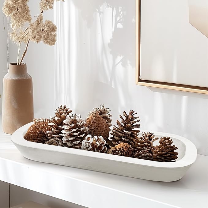 Royxen 8 Pack Dough Bowl for Candle, Wooden Dough Bowls Paulownia, Rustic Bowl Vintage, Bowls for Candle, 14.5 x 5.5 Inch, White-Ruum Studio Home