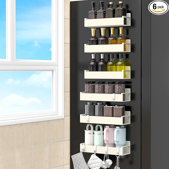 6 Pack Magnetic Spice Rack Organizer for Refrigerator and Oven, Cream White Fridge Organizers and Storage for Kitchen-Ruum Studio Home