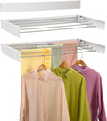 Wall Mounted Laundry Drying Rack, Retractable Clothes Drying Rack for Bathroom with Wall Template, 5 Stainless Rods Heaving 60 lb Capacity (White, 40")-Ruum Studio Home