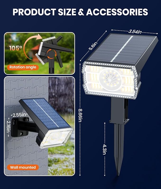 Solar Spot Lights Outdoor,Adjustable Warm&Cool,IP67 Waterproof,3 Color+3 Modes,2-in-1 Wall Lights Solar Powered Spotlights for Pathway/Garden/Yard/Patio/Driveway/Tree/Landscape Lighting Outside Decor-Ruum Studio Home