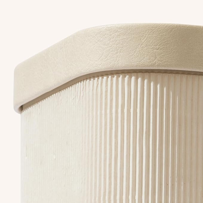 La Jolie Maison Fluted Cardboard Storage Baskets with Leather-Like Lids, Sturdy Stackable Paper Boxes Decorative Tray,Set of 3 Ivory-Ruum Studio Home
