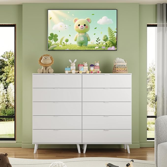 WLIVE 5 Drawer Dresser for Bedroom, Tall Wood Dresser, White Dressers Storage Organizer with Sturdy Metal Handle, Chest of Drawers for Living Room, Hallway, Closet-Ruum Studio Home