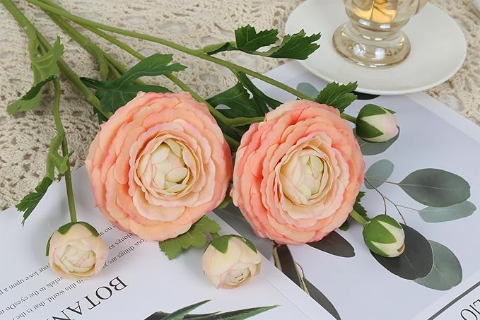 IPOPU 4PCS Real Touch Ranunculus Artificial Flowers Faux Ranunculus Flowers for Vases Real Look Silk Peonies Fake Peony Flowers for Home Indoor Wedding Centerpieces for Table Decorations (Champagne)-Ruum Studio Home