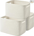 Storage Basket - Woven Cotton Rope Baskets for Organizing, Decorating Shelves, Books, Towels, Toys - 3 Pack - White-Ruum Studio Home