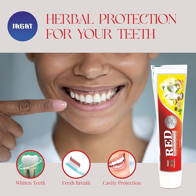 Jagat Devsutra Ayurvedic Herbal Red Toothpaste for Teeth Whitening & Cold Breath - 100% Natural Formula, No Fluoride & Artificial Colours - Pack of 2 (4.4 OZ Tubes) Try Once-Ruum Studio Home