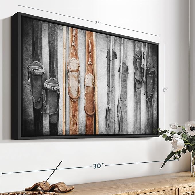 ElephantStock Ski Collection Wall Art - Horizontal Framed Canvas - 1-Piece Bathroom Wall Decor - Photography sports Canvas Print - Brown and Black Decor for Wall - 25" X 17"-Ruum Studio Home