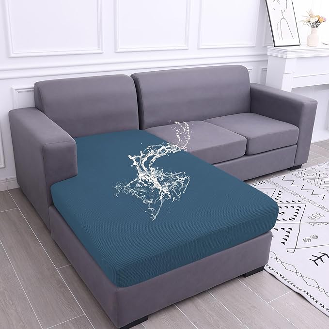 hyha Waterproof Sectional Couch Covers, Non Slip Sofa Couch Cushion Covers L Shape, Thick Stretch Jacquard Fabric, Washable Sofa Slipcovers with Elastic Bottom (1 Piece for Chaise XL, Blue)-Ruum Studio Home