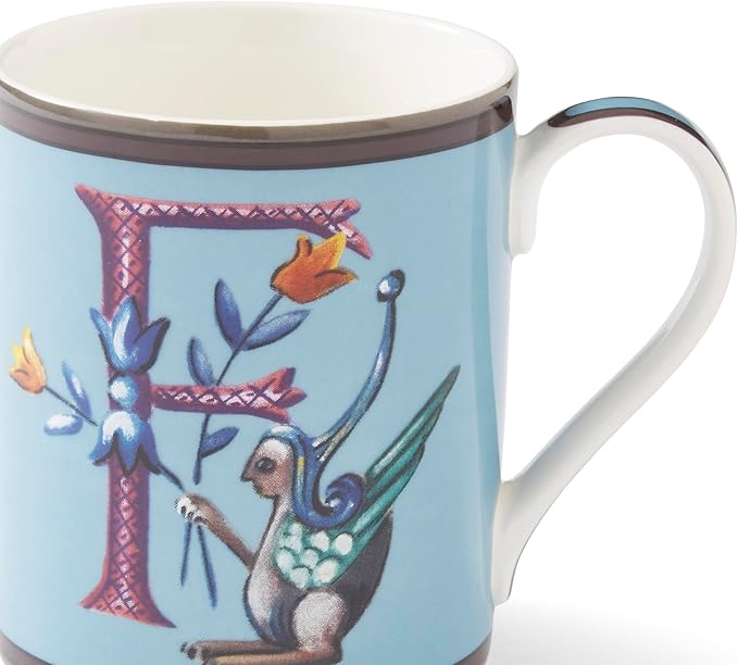 Spode Kit Kemp 12oz Mug, F Initial - Fine China Coffee Cup with Floral Alphabet Design, Custom Letter Mug for Unique Gift Giving - Personalized Kitchen Drinkware, Dishwasher Safe & Stylish-Ruum Studio Home