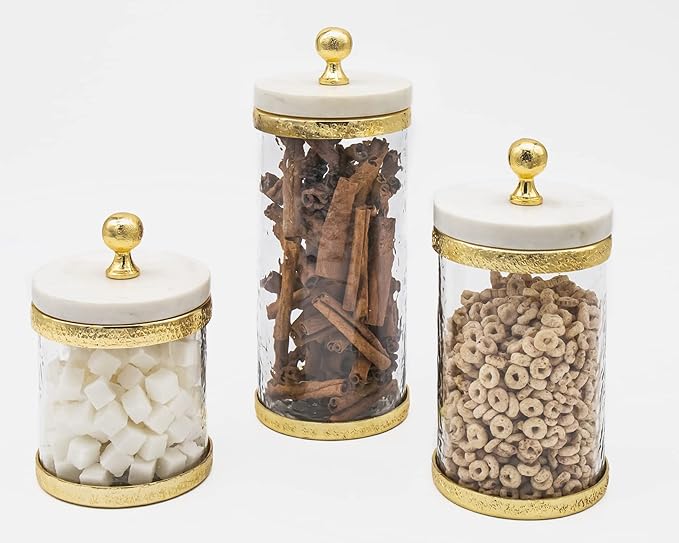 Godinger Canister Storage Container, Glass Storage Canister, Marble with Gold Band - 4x8-Ruum Studio Home