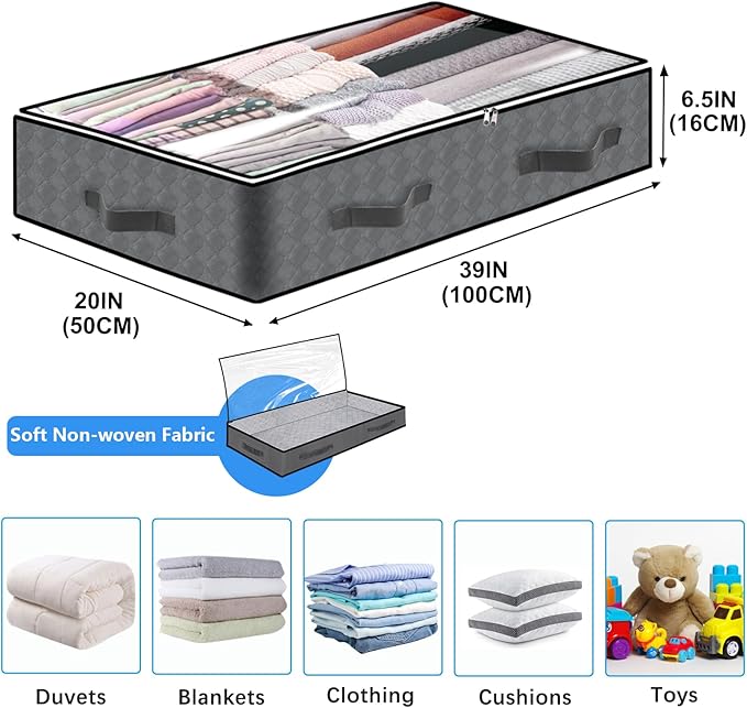 4 Pack Under Bed Storage, 90L Collapsible Closet Containers Organizers and Under Bed Storage Bins, Underbed Storage Bags for Wrapping Paper, Blanket, Towels, Clothes, Comforter, Sweaters, Linen Sheet-Ruum Studio Home
