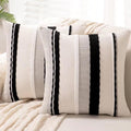 Boho Throw Pillow Covers 18x18 Set of 2 Farmhouse Decorative Cushion Case Striped Square Pillows Cover Chenille Pillow Cases Accent Neutral Pillowcase for Sofa Couch Bed,Black and White-Ruum Studio Home