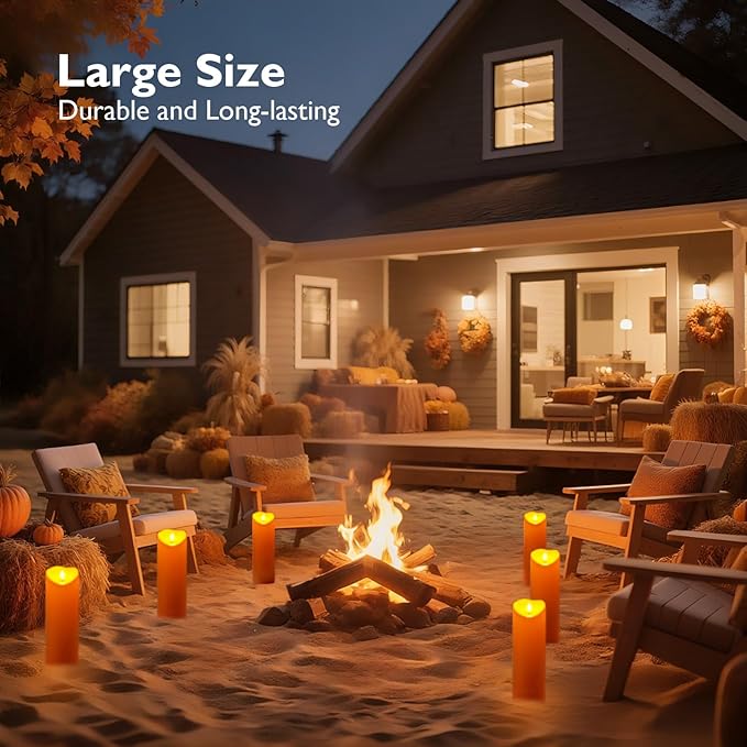 Homemory 4"x12" Halloween Orange Flameless Candles, Fall Candles, Outdoor Waterproof Flameless Candles with Remote and Timers, Battery Operated LED Pillar Candles, Won't Melt Plastic, Set of 2-Ruum Studio Home
