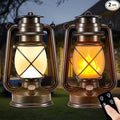 Battery-Powered 2 Modes Lighting LED Vintage Lanterns Decorative Outdoor & Indoor, 2 Pack Bronze Lights with Dancing Flame, Waterproof Remote Control Retro Lanterns Decor for Room,Garden,Porch-Ruum Studio Home