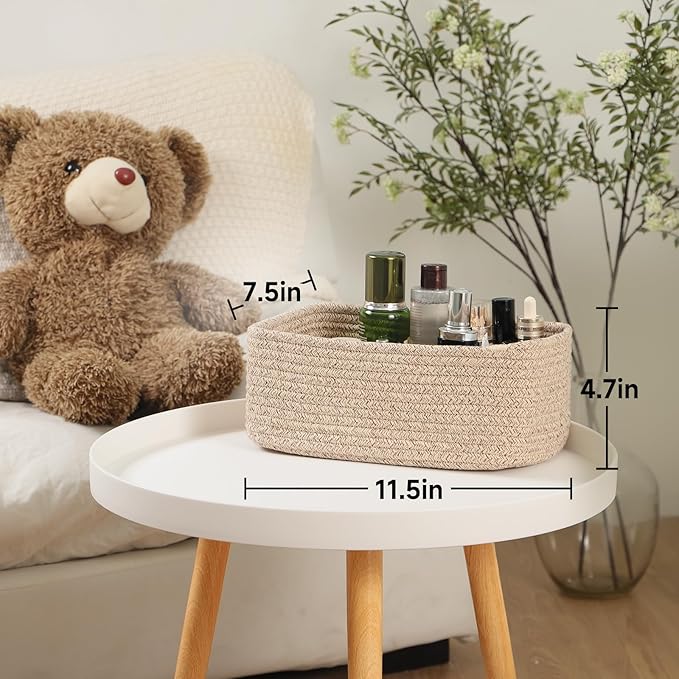 Small Storage Baskets for Organizing | Closet Organizer Bins | Shelf Toy Basket | Woven Rope Baskets | Cube Decorative Box | Shallow Basket | 11.5x7.5x4.7” | 3 Packs Mixed Brown-Ruum Studio Home