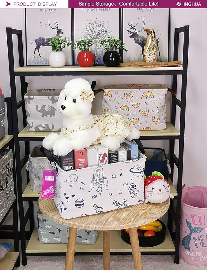 Rectangular Storage Basket Fabric Organizer Bin for Toys,Books,Clothes,Gifts,Pets-Perfect for Home,Office,Nursery,Dorm,Shelf(Rec Spaceships)-Ruum Studio Home