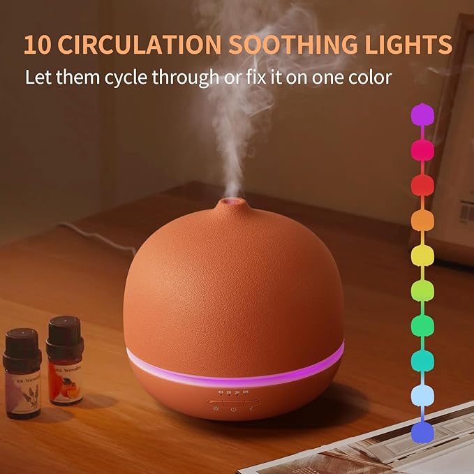 Wanlola Stone Diffusers for Essential Oils Large Room,500ml Handmade Ceramic Diffuser with 4 Timer & 10 Ambient Light Settings for Home Office (Terracotta)-Ruum Studio Home