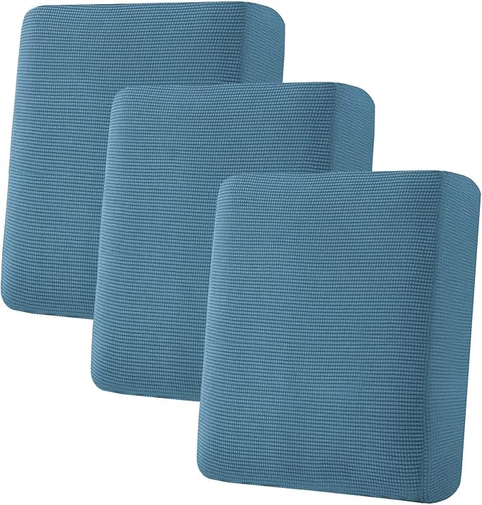 H.VERSAILTEX Super Stretch Individual Seat Cushion Covers Sofa Covers Slipcover Sets Thick Jacquard Textured Twill Fabric (3 Piece, Dusty Blue)-Ruum Studio Home