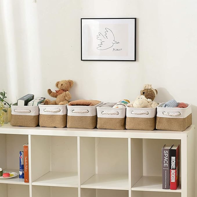 Small Baskets for Organizing, [6 PCS] Collapsible Storage Baskets for Shelves, Storage Bins Boxes Cubes for Clothes Books-Ruum Studio Home