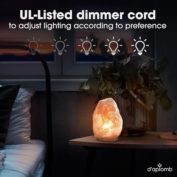 d'aplomb 100% Authentic Natural Himalayan Salt Lamp; Medium Hand Carved Natural Chunk Pink Crystal Rock Salt from Himalayan Mountains; Dimmer Cord; 7 lbs-Ruum Studio Home