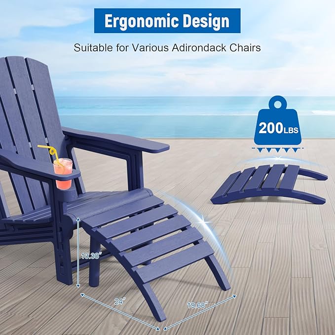 Adirondack Ottoman, HDPE Plastic Adirondack Footstool, All Weather Foot Rest for Adirondack Chair, Outdoor Footrest for Patio,Backyard, Lawn, Fire Pits, Navy Blue-Ruum Studio Home