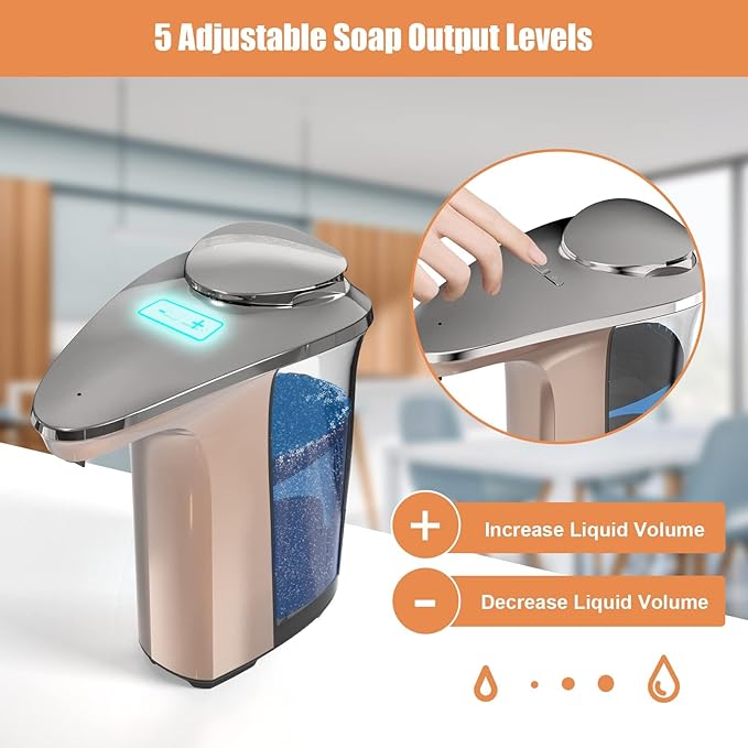 Automatic Soap Dispenser, PZOTRUF Touchless 17oz/500ml with Upgraded Infrared Sensor, 5 Adjustable Soap Dispensing Levels, Liquid Hand Soap Dispenser for Bathroom (Rose Gold)-Ruum Studio Home