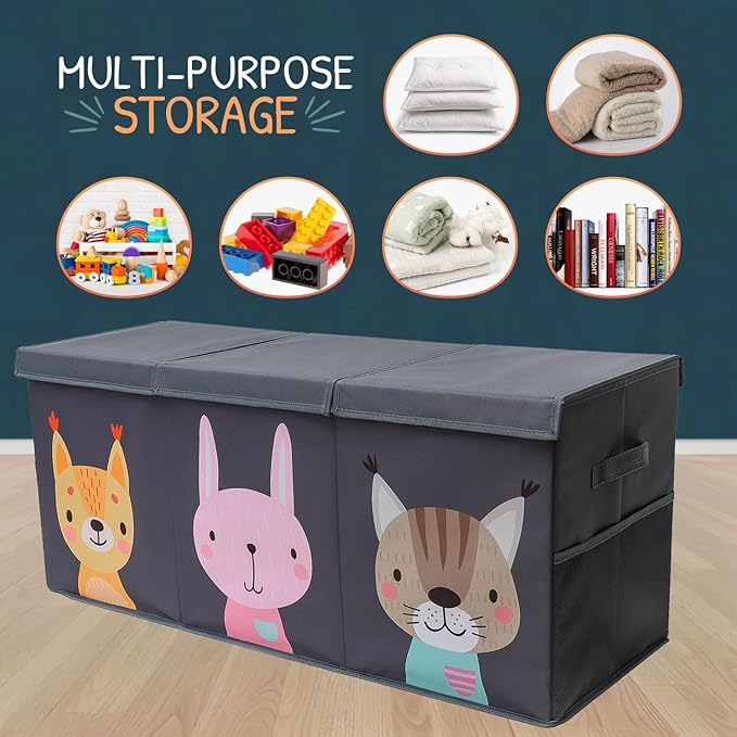 Extra Large Toy Storage Organizer with Lid - Sturdy, Collapsible Toy Chest Storage Box with Cute Design - Toys Bin with Dividers for Kids, Boys, Girls, Nursery, Bedroom, Play room 37"x16"x14"-Ruum Studio Home