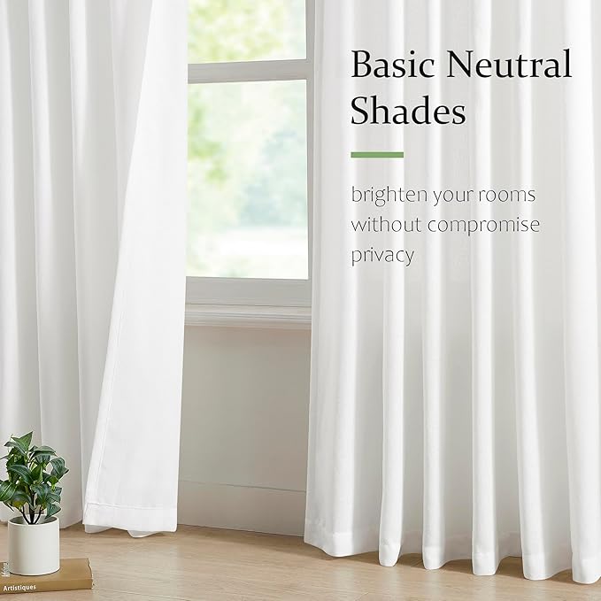 FMFUNCTEX Pinch Pleated Curtains 84 Inches Long for Living Room, White Semi Sheer Faux Linen Textured Pleat Drapes for Bedroom with Hooks, Light Filtering Neutral Farmhouse Window Drapes 2 Panels-Ruum Studio Home