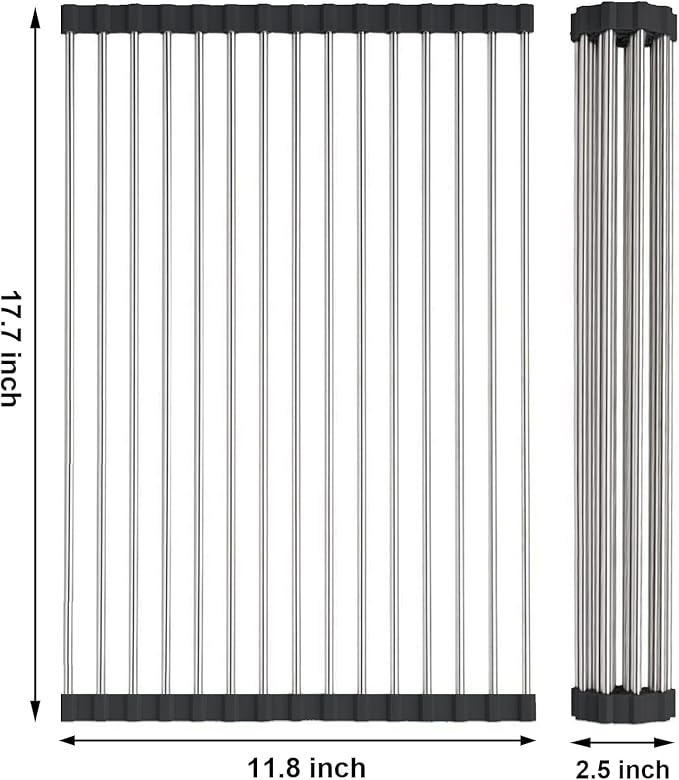 Searik Stainless Steel Over The Sink Dish Drying Rack, Roll Up Foldable Kitchen Sink Drainer Rack (17.7"x 11.8")-Ruum Studio Home