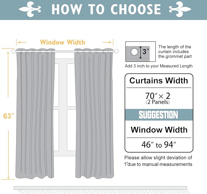 ChrisDowa Blackout Curtains 70 inches Wide for Bedroom - 2 Panels Set Extra Wide Grommet Thermal Insulated Room Darkening Curtains for Living Room (Grey, 70 x 63 Inch)-Ruum Studio Home