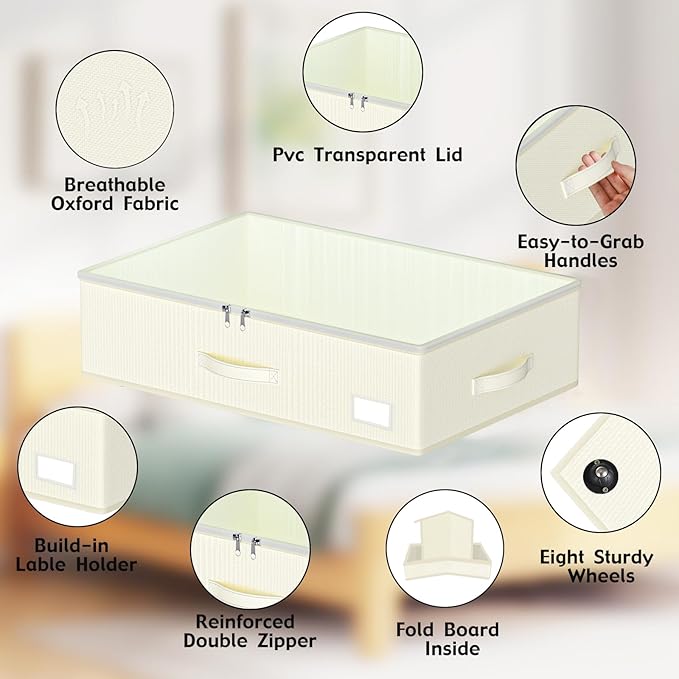 Under Bed Storage with Wheels, No Assemble Required 7.5 inches height Under Bed Storage bins,Large capacity Rolling Under bed Shoe Storage containers，dorm under bed storage drawers-Ruum Studio Home