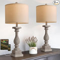 BOBOMOMO 27" Farmhouse Table Lamps with USB-A +C Ports, Vintage Rustic Lamps for Living Room, Linen Shade, Retro Side Table Lamps Set of 2 for Living Room,Bedroom,Night Stands,Office, Home Decor-Ruum Studio Home