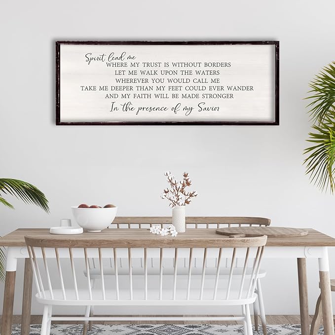 Spirit Lead Me Wall Decor 32"x12" Christian Scripture Worship Song Religious Bible Verse Wooden Framed for Bedroom Office Large Wall Art Hanging Sign (Black)-Ruum Studio Home