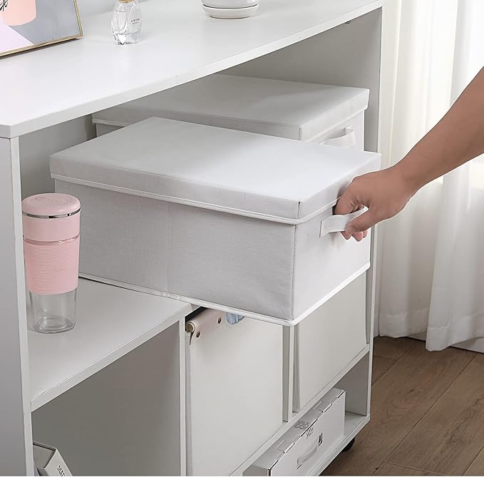 HOONEX Storage Bins with Lids for Organizing, Pack of 2, Storage Boxes with 2 Carrying Handles and Sturdy Heavy Cardboard, 16.5" L x 11.8" W x 7.5" H for Shoes, Books, Clothes, Nursery, White-Ruum Studio Home