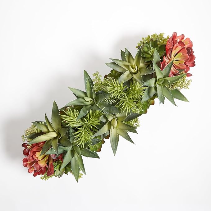 Oblong Faux Succulent Arrangement, Premium Artificial Indoor Plant Enhances Interior Design, Display on any Surface in Your Home Adding an Inviting Touch of Nature, Grey Planter Pot Included-Ruum Studio Home