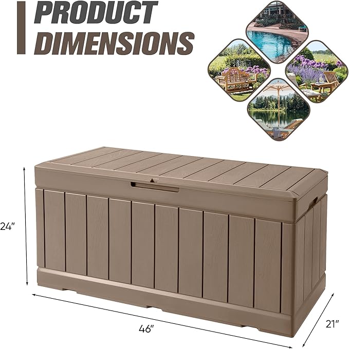 JUMMICO 83 Gallon Outdoor Deck Box Large Resin Storage Box for Patio Furniture Cushions and Garden Tools (Khaki)-Ruum Studio Home