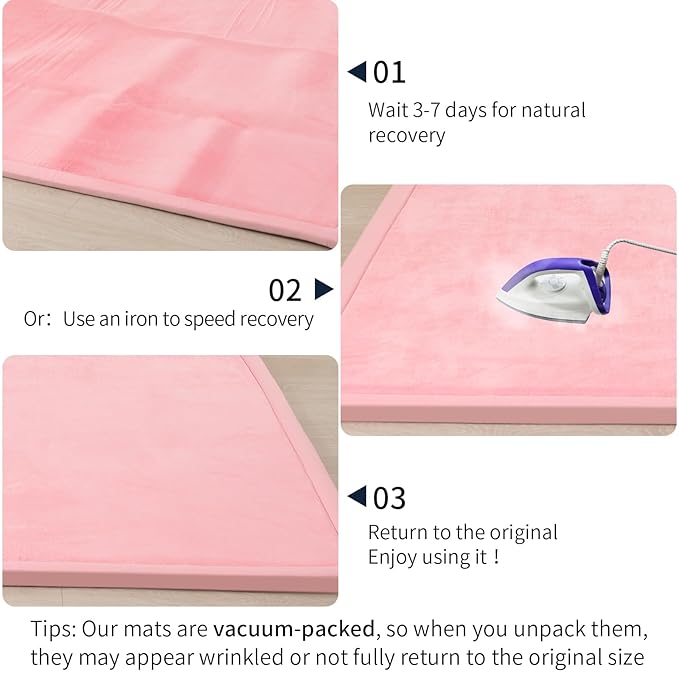 ACOMOPACK Baby Play Mat for Floor 1.3" Thick Memory Foam Play Mat 59"×71" Tummy Time Crawling with Non-Slip Bottom for Living Room,Nursery,Soft Velvet Playpen Mats for Kids,Infants（Pink）-Ruum Studio Home