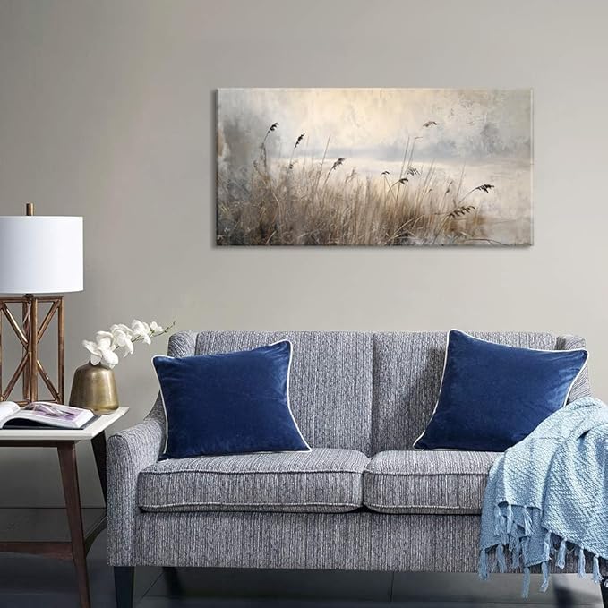 LASMOND Vintage Meadow Wall Art for Living Room Reed Grass Canvas Painting Prints Large Retro Rustic Cottagecore Countryside Landscape Farmhouse Bedroom Artwork Home Decor (30x16 Inches)-Ruum Studio Home