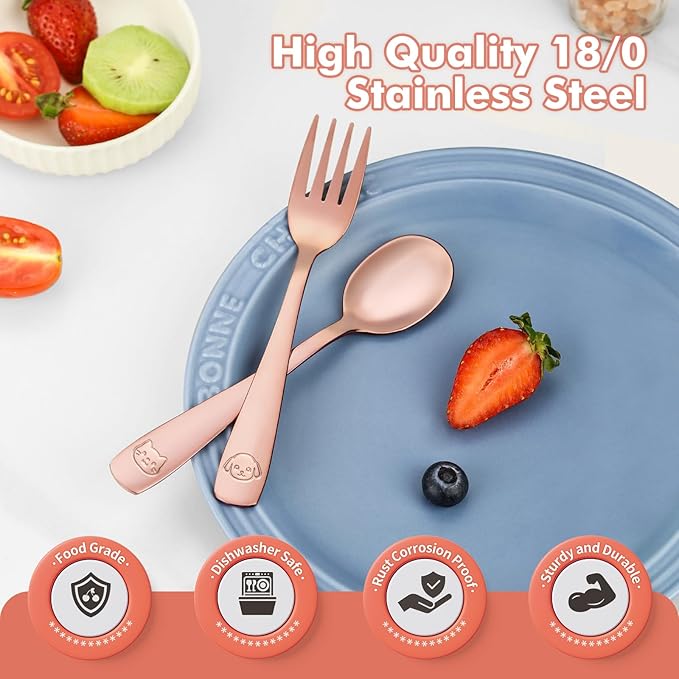 DRKIO Stainless Steel Toddler Utensils Set - 6 Pieces Kids Silverware Set Children Safe Food Grade Small Forks and Spoons Dishwasher Safe Mirror Polished-Ruum Studio Home