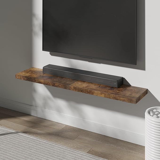 Floating Shelf, Set of 2 Wall Shelf, 24 in W x 12.75 in D x 2 in H Wooden Floating Wall Shelf with Invisible Brackets for Living Room/Bedroom/Bathroom/Kitchen Storage and Decor, Rustic Brown-Ruum Studio Home