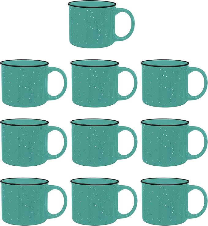 DISCOUNT PROMOS Ceramic Campfire Coffee Mugs 13 oz. Set of 10, Bulk Pack - Perfect for Tea, Espresso, Cappuccino, Hot Cocoa - Mint-Ruum Studio Home