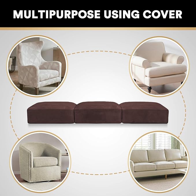 PrinceDeco Velvet Sofa Cushion Covers, Stretch Couch Cushion Covers for Individual Seat Couch Slipcover Sets Furniture Protector for Loveseat Sofa Cushion(Each Width Up to 29.5", Brown)-Ruum Studio Home