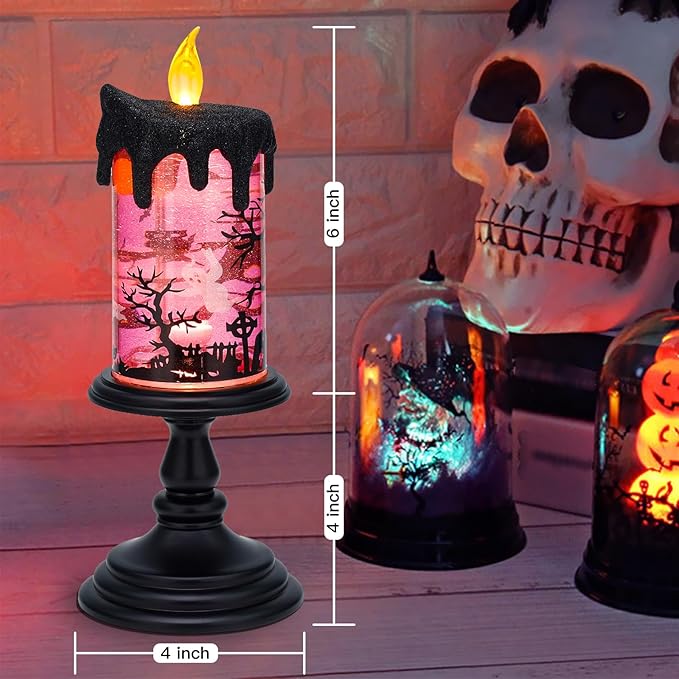 Halloween Snow Globe Candles Lighted Lamp, Lighted Flameless Candles with Water Glitter Swirls and Spooky Moving,Battery Operated-Ruum Studio Home