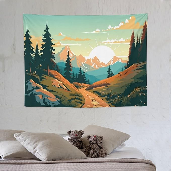 HZOHNAGO Mountain Tapestry Forest Mountain Sunrise Road Pattern Printed Wall Tapestry Wall Hanging for Bedroom Living Room Dorm 40" W x 30" H-Ruum Studio Home